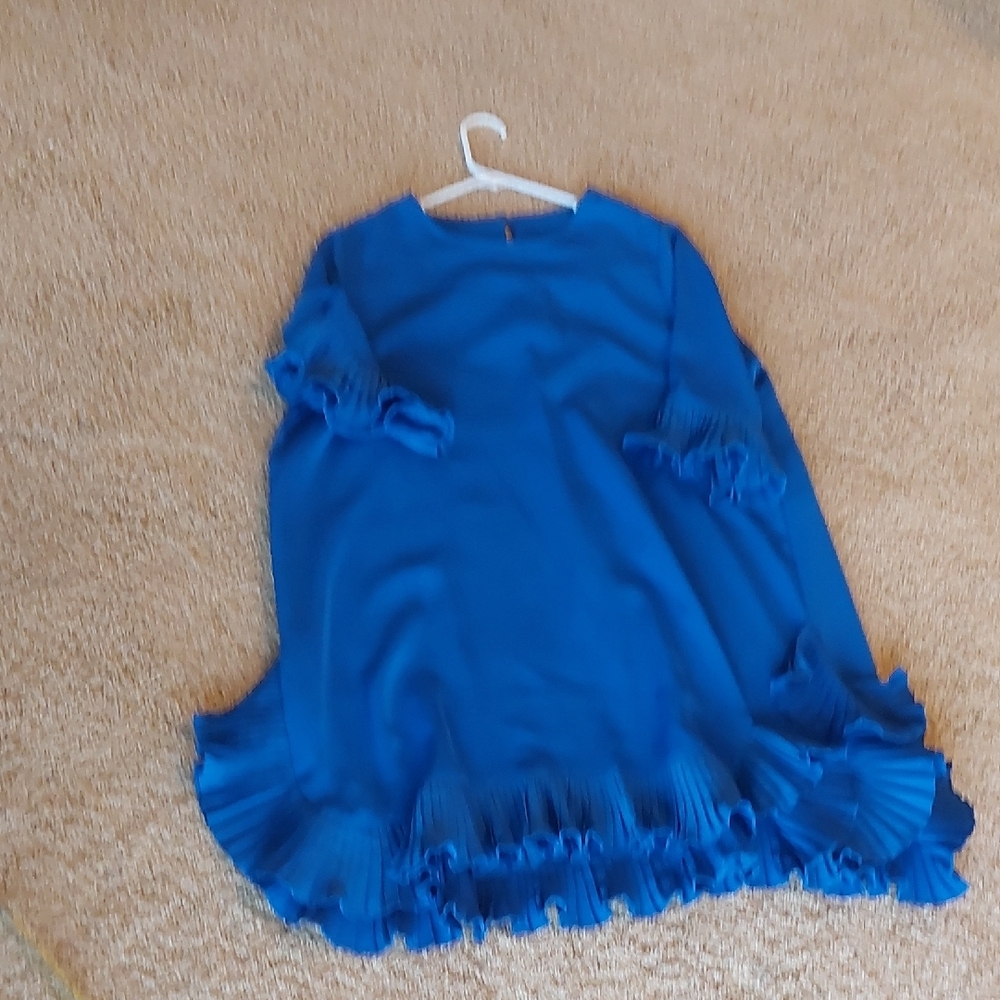 Elegant Blue Ruffle Mini Dress - Picture 5 of 7